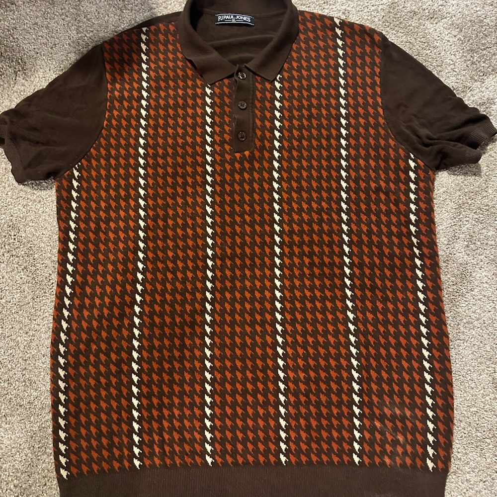 Pierre Cardin Brown & Rust Houndstooth Polo